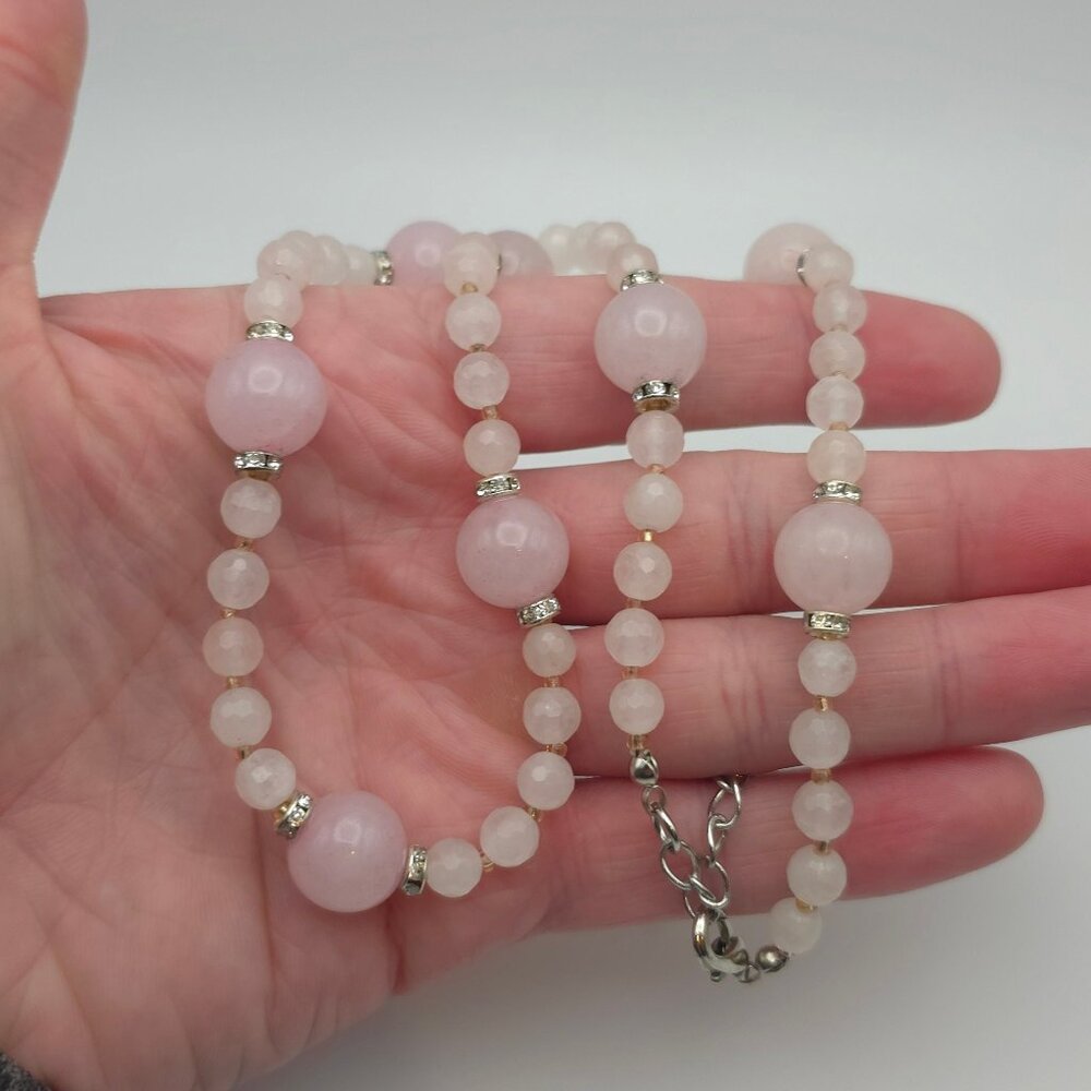 20 Inch Sterling Silver Rose Quartz Stones Necklace B68